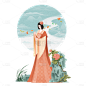 手绘-中国风人物插画-古风美女