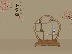 新中式亲子照全家福工笔画背景写真模板影楼后期合成psd设计素材(8)