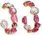 Sharon Khazzam pink sapphire & diamond slice hoop earrings. Via Diamonds in the Library.