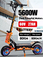 DT08 2024 New 5600w Dual Motor Electric Scooter 60v 27ah Max Speed 75-80km/h Lcd Display 11 Inch