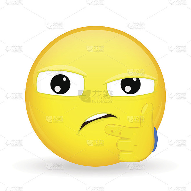 怀疑emoji。情感的不信任。怀疑的表情符号。卡通风格。