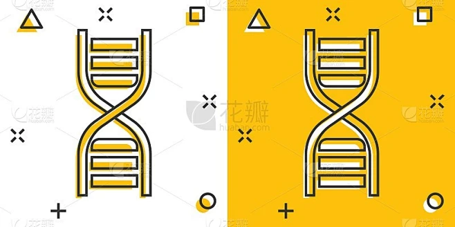 矢量卡通dna图标漫画风格。医学分子符号插图象形图。Dna商业飞溅效应概念。素材-花瓣网