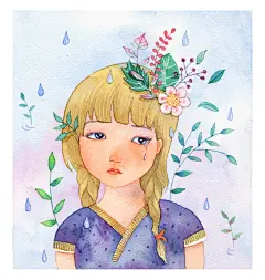流泪的女孩 韩国插画