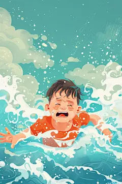 AI数字艺术夏季防溺水插画