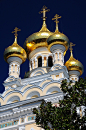 Golden domes of Alexander Nevsky Cathedral in Yalta, Ukraine.
