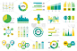 一组具有不同图表、流程图、工作流程图、时间线的信息要素数据可视化向量设计模板。用于商业统计、规划和分