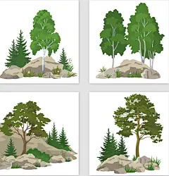 插画风ai小清新景观建筑效果图psd配景人物植物树PS后期素材-淘宝网
