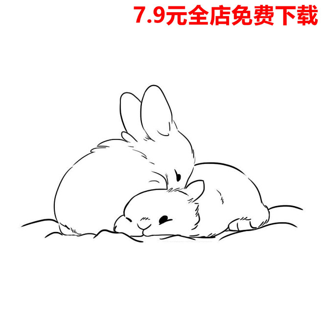 国外简笔卡通兔子线稿简笔动物兔子线稿卡通...