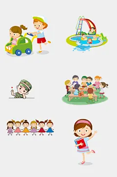 春游儿童卡通插画元素素材