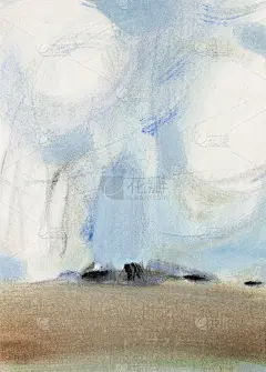 抽象的水彩风景。阴天下的田野