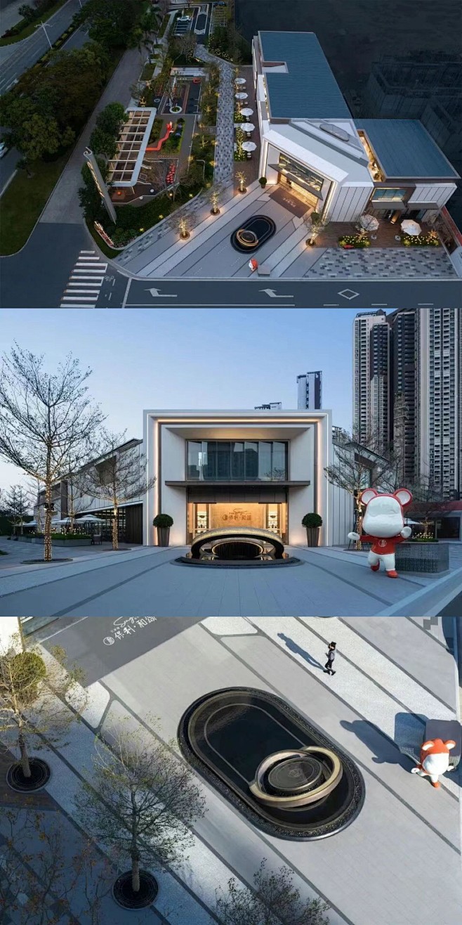 保利三龙湾和颂 入口空间以中心的特色水景为核心，提炼品牌符号，化用成中轴仪式水景，配合铺装线条，强调引导性和仪式感。 雕塑采用了香槟金不锈钢 ...