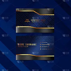 现代几何名片与几何图案，金色的文本，和梯度颜色