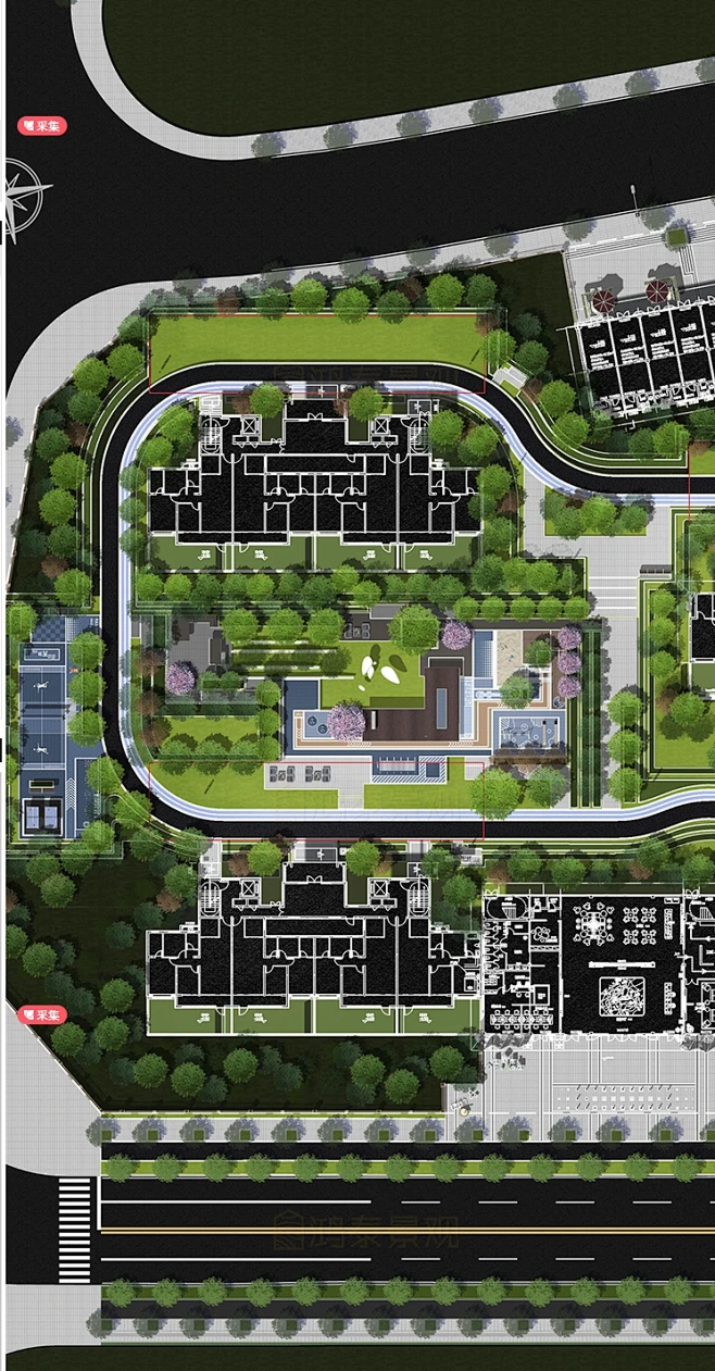 2023现代大区景观彩平PSD分层素材住宅居住小区景观PS彩色总平图-花瓣网