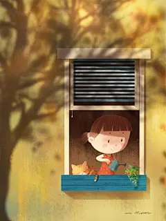 暖暖的秋意表现满屏的正能量，带来阳光和暖意的儿童插画艺术感受