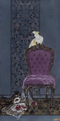 采集wd熙月采集到素材【油画】刘明孝《中国椅,瓶中花》系列_完美