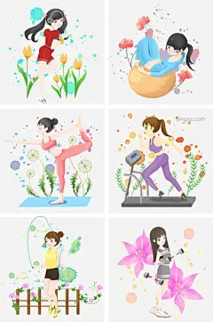 运动健身插画合集图片大小2000x3020px 图片尺寸3.48 MB 来自PNG搜索网 pngss.com 免费免扣png素材下载！卡通手绘#跑步健身#漂亮的小女孩#室内健身#室外健身#体操健身#瑜伽健身#运动健身插画#