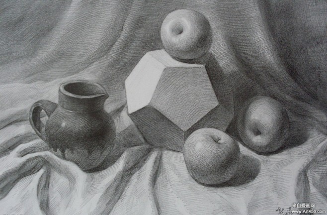 写实素描组合静物作品欣赏-素描作品-爱画...