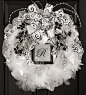 Superbly assembled deco mesh wreath with monogram... Great for a b&w wedding or party.