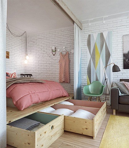 俄罗斯13坪粉色收纳小公寓 整体设计 最...
