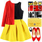 A fashion look from November 2014 featuring crop tank, orange coat and yellow skirt. Browse and shop related looks.