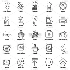 商务,数字25,线条,多样,图标集,计算机,打印机,概念,联系,设计