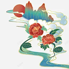 手绘山水祥云 创意素材