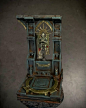 This may contain: a miniature chair with a skeleton on it's back and an iron throne in the middle