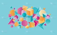 几何形状,概念,彩色图片,三维图形,创造力,黄色,华丽的,粉色,多样,构图