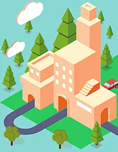 创意小清新立体25D等距建筑场景插画AI+PSD+GIF设计素材模板