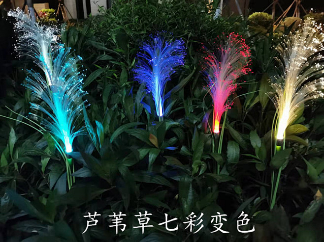 led光纤芦苇草坪灯七彩自动太阳能花园灯...