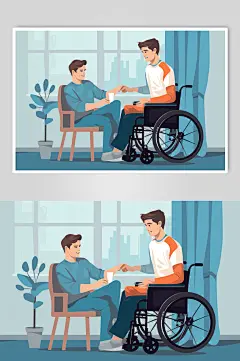 AI数字艺术扁平风残疾人人物插画