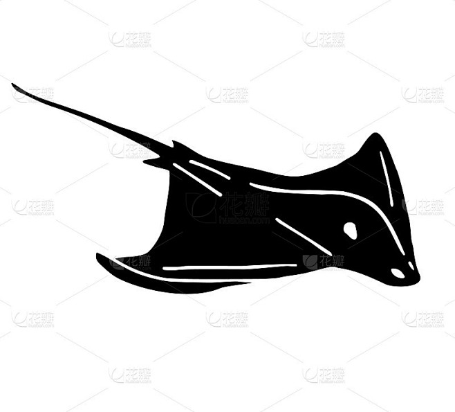 矢量手绘涂鸦素描黑鳐鱼魔鬼鱼