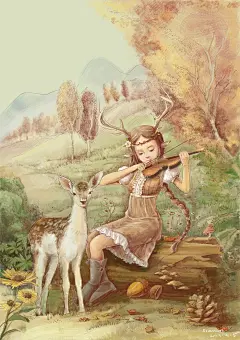 秋林的小提琴手-小岸__涂鸦王国插画