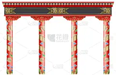 红色,黄金,东亚,柱子,雕刻物,拱门,圆形,木制,复古