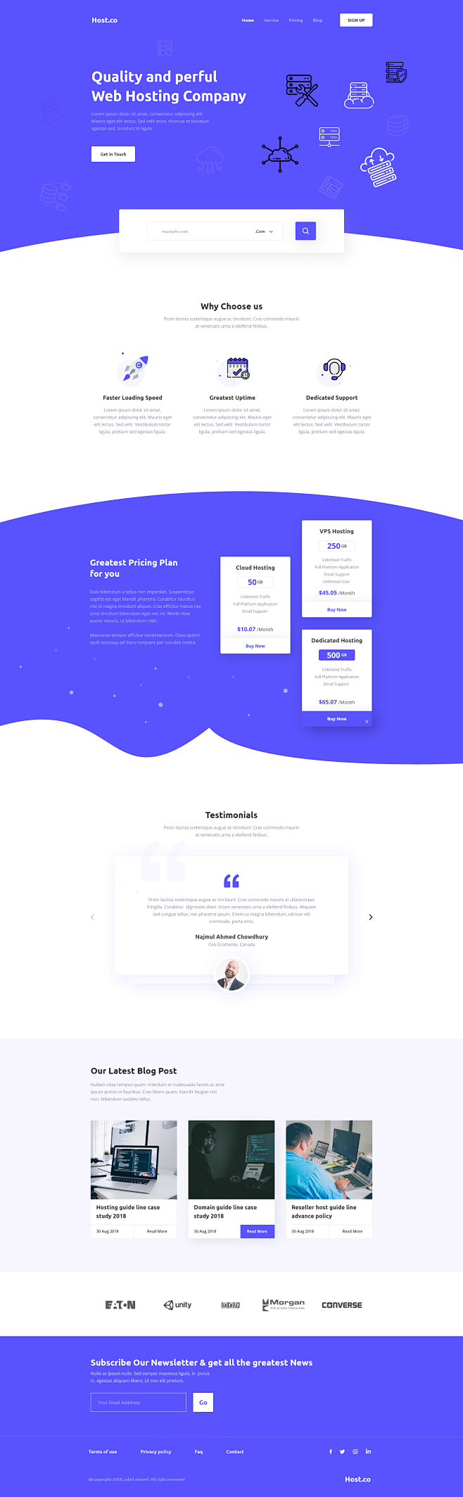 Hosting landing page