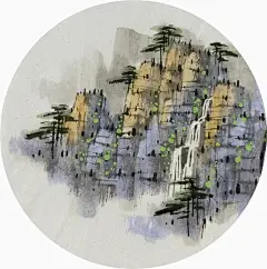 手绘字画书画客厅装饰画热销 无款国画山水画小品团扇 直径33GG24-淘宝网