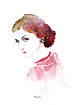 Coco Chanel Watercolor Portrait painting - Pink Red