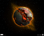 Doom 2016 Environment- Orbital Dead Planet , Bryan Flynn : Doom MP DLC Orbital Vista Planet paintings