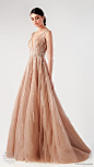 fadwa baalbaki spring 2018 couture sleeveless deep v neck heavily embellished bodice glitzy modern champagne color a  line wedding sweep train (2) mv