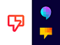 Chat bubble logo exploration | Message and notification app technology talk futuristic light bright messenger social communication human ios happy fast mark brand branding sms icon icons geometric negative space bolt lighting flash colorful gradient brigh