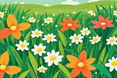 春景花草创意春天树木晴空画作插画背景图