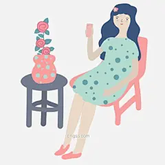 卡通插画风正在拍照的女孩图片大小2000x2000px 图片尺寸146.7 KB 来自PNG搜索网 pngss.com 免费免扣png素材下载！长发女孩#花盆#卡通手绘#免抠图#矢量#鲜花#桌子#坐在椅子上的女孩#