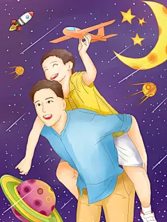 唯美亲子画面父亲节插画
