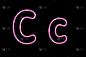 英文字母c,霓虹灯,文字,粉色,黑色背景,腰部以下,荧光灯,字母,水平画幅,夜晚