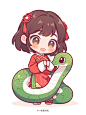 2025蛇年IP卡通插画-新年中国风小女孩和蛇 - 小红书