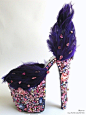 紫色羽毛blingbling 婚鞋 