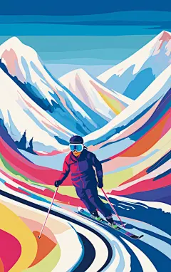 简约人物滑雪场景素材图AI图数字艺术图
