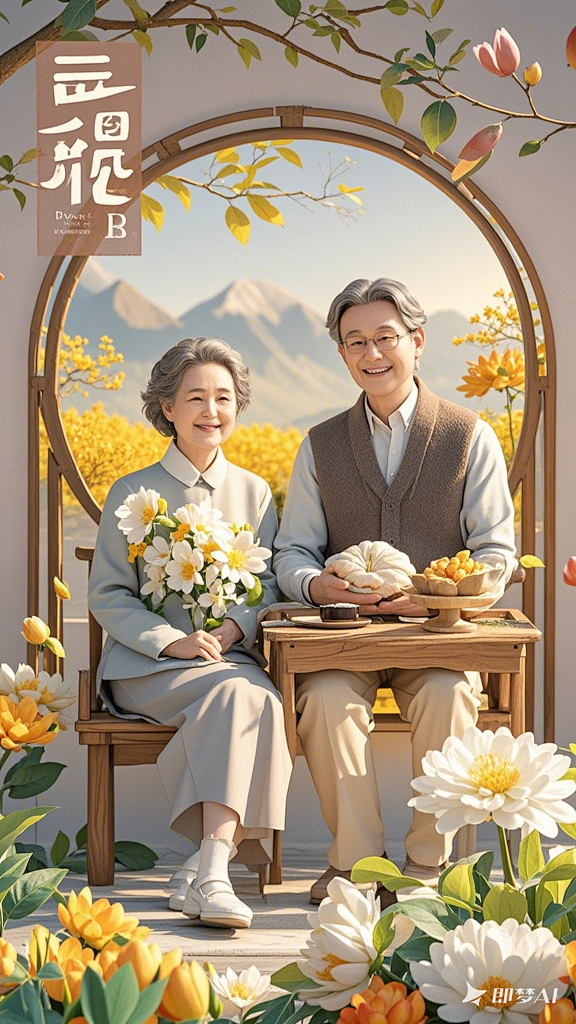 C4D渲染一张重阳节海报，久久陪伴 (2...