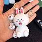 韩国line布朗熊表情兔男女汽车钥匙扣 创意铃铛钥匙链公仔包挂件-淘宝网