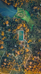 Aerial Photography Basketball Court Surrounded With Trees